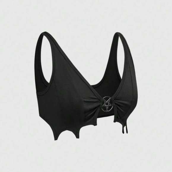 Black Gothic Bralette with Pentagram Detail - Picture 1 of 9